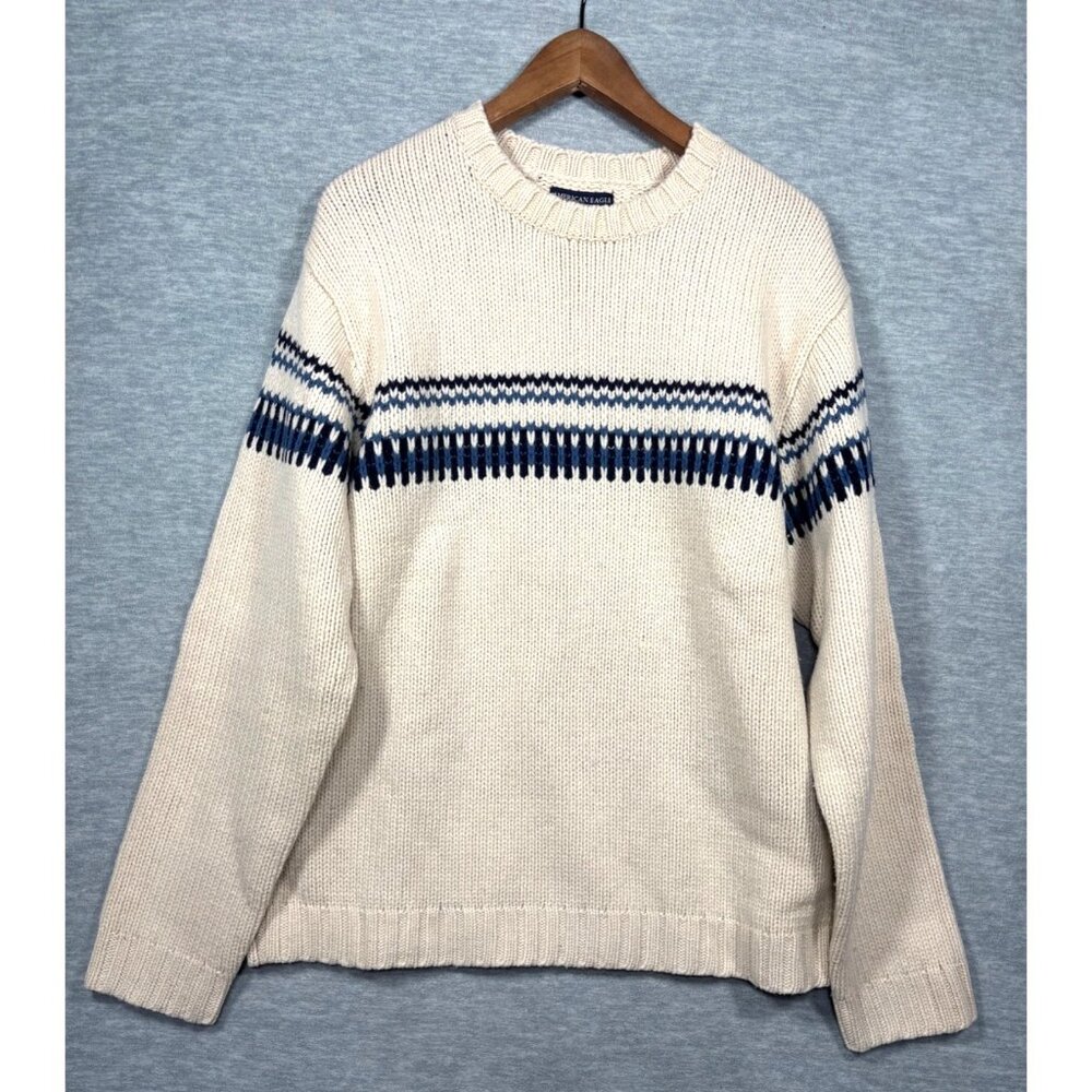 Vtg American Eagle Outfitters Mens Sweater L‎ Cream Knit 100% Lambswool